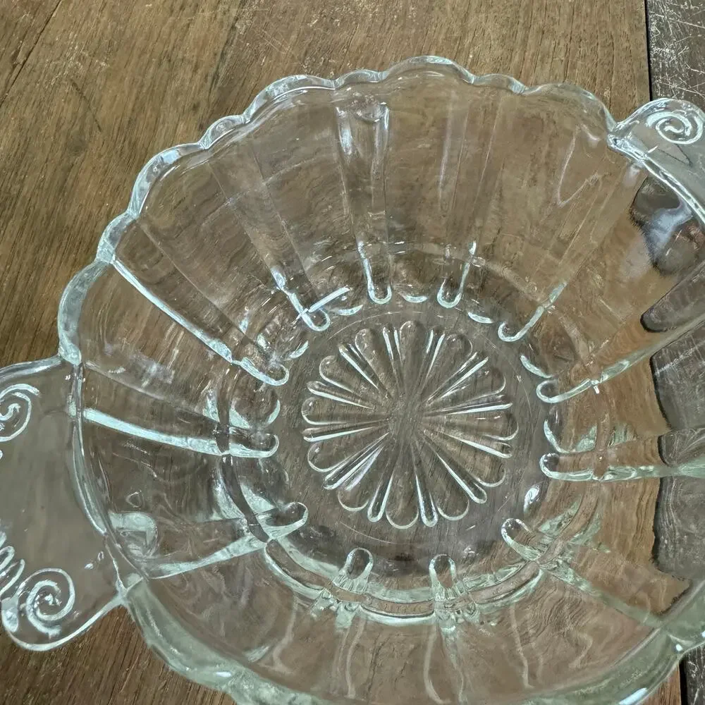 Vintage Clear Pressed‎ Molded Glass Dish with handles MISSING LID